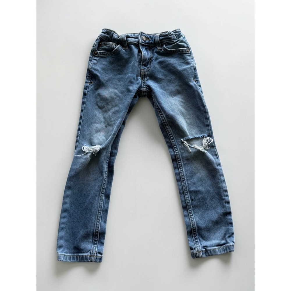 Cat & Jack Boys Skinny Stretch Jeans Medium Wash Distressed Knee Size 5